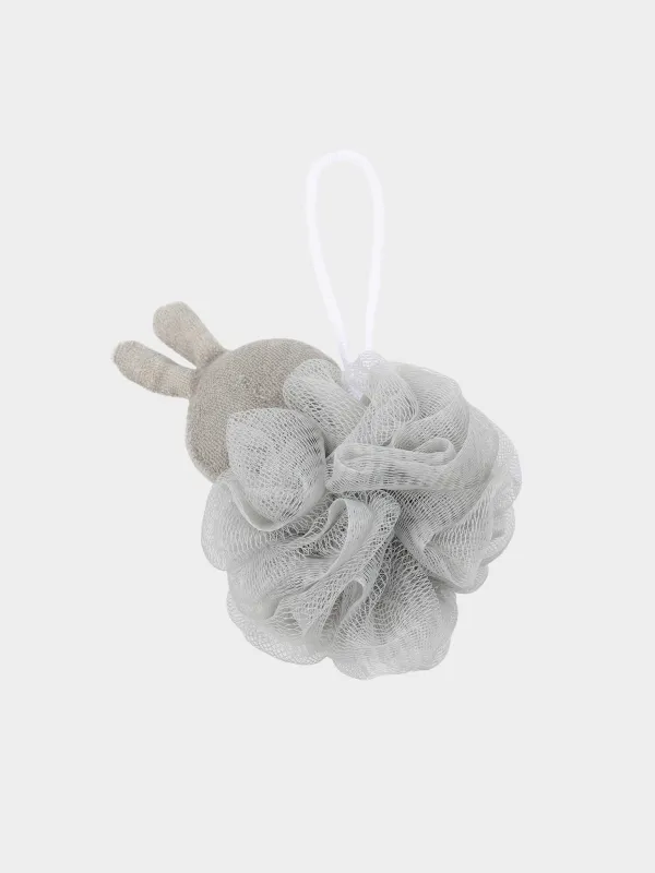 Washcloth for washing the body, 12 cm, children's, polyethylene / polyester, gray, Rabbit, Rabbit, image-1