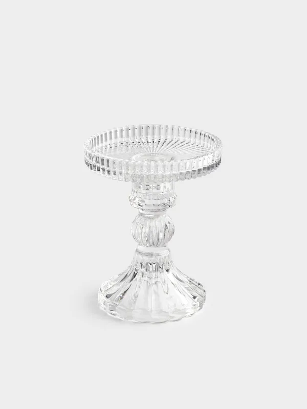 Candle holder, 12 cm, for cylindrical / thin candles, on a leg, collapsible, glass, Ribby, image-1