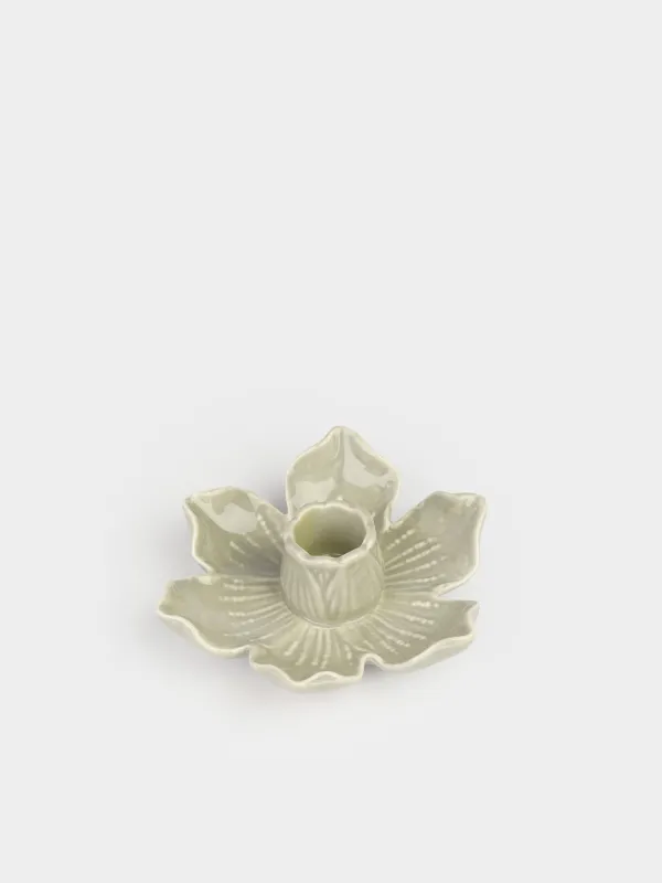Candlestick, 11x5 cm, for a thin candle, Porcelain P, Green, Flower, Bloome, image-1