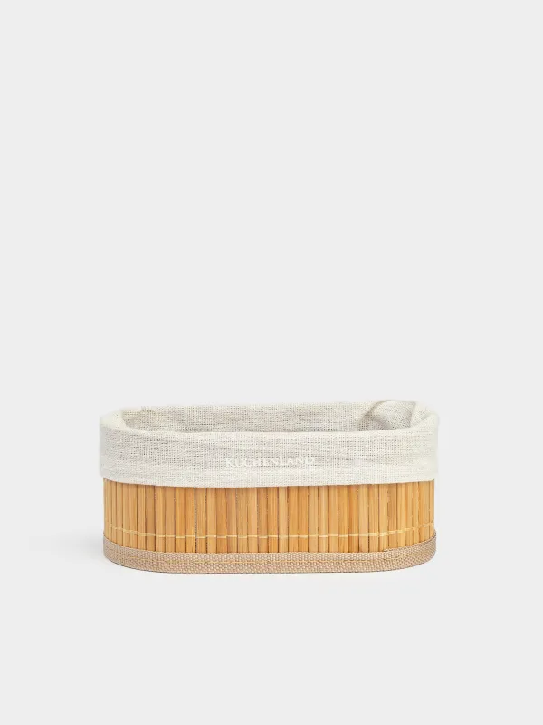 Cutlery basket, 19x10 cm, bamboo / cotton, oval, beige, Stem, image-0