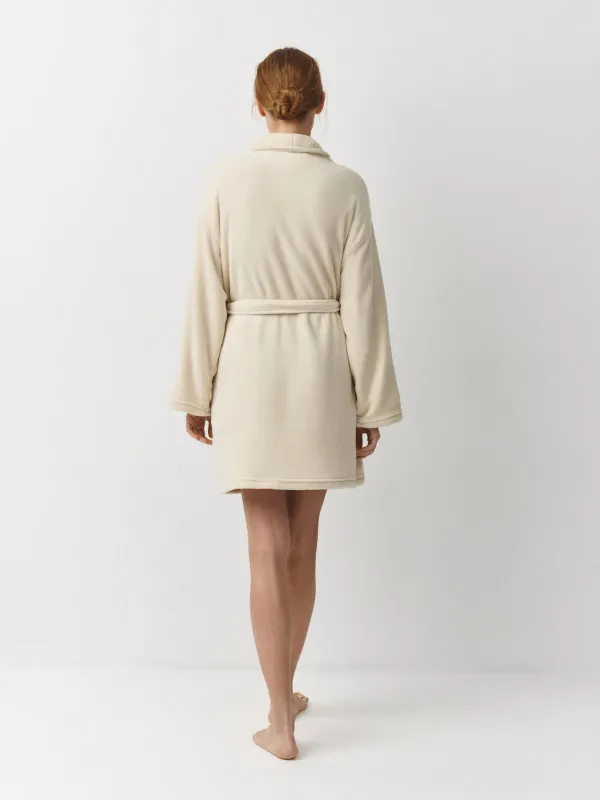 Bathrobe for women, homewear, size S/M, with long sleeves, fleece, milk, Letisha, image-3