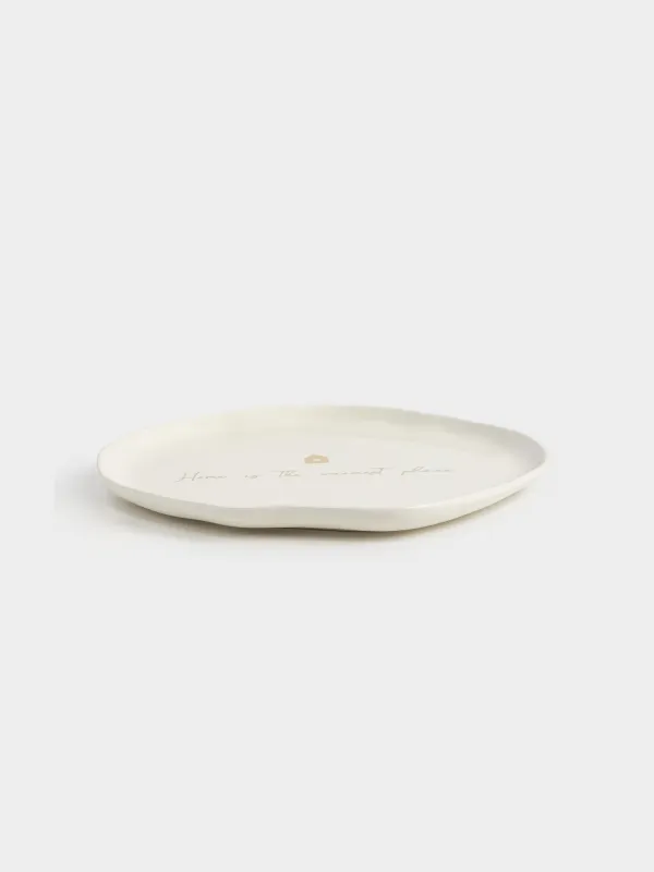 Dish, 28 cm, ceramic, milky golden, Home is the warmest place, Snow sparks, image-1