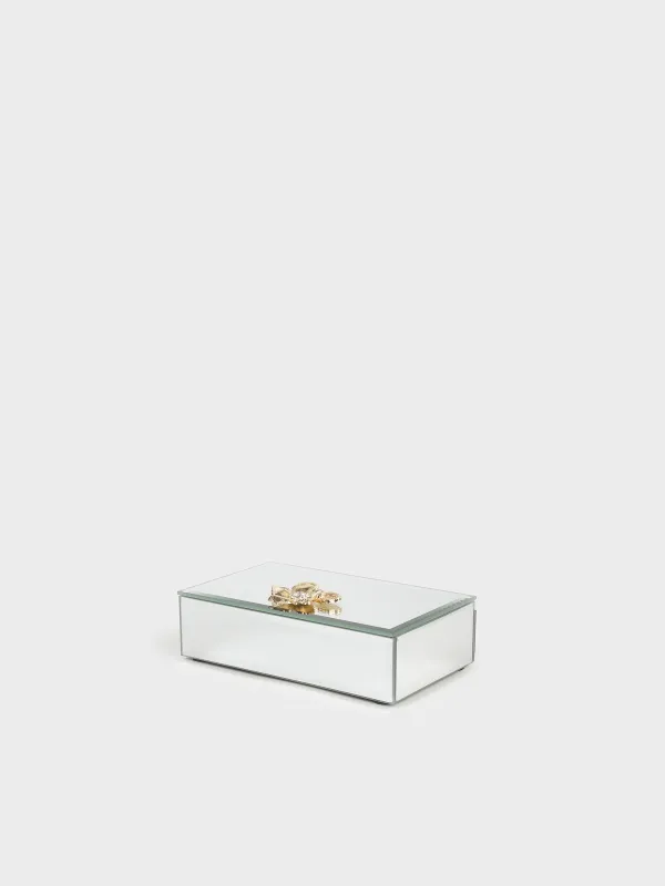 Jewelry box, 15x9 cm, glass, Mirror, Golden flower, Glossy, image-0
