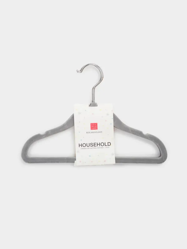 Hanger, 30 cm, 3 pcs, children's, flock, gray, Household, image-4