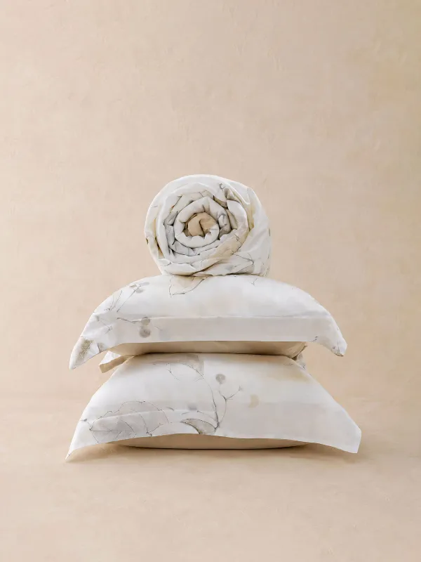 Bed linen set euro, Tencel 300 CU, milk, Flowers with berries, Tencel, image-4