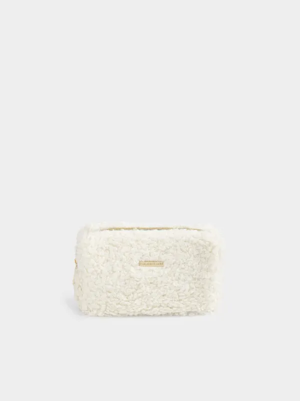 Makeup bag, 20x10 cm, faux fur, milky, Curled, image-0