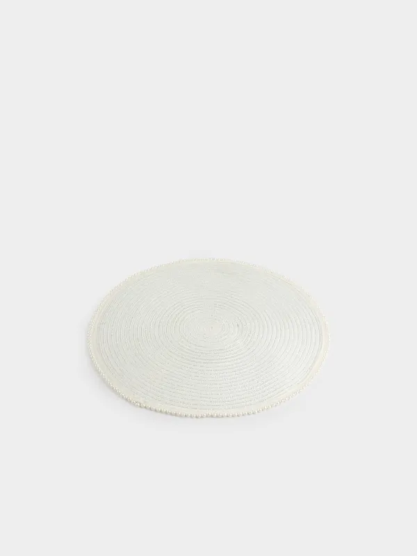 Placemat, 38 cm, polyester / plastic, round, white, Pearl border, Rotary shine, image-1