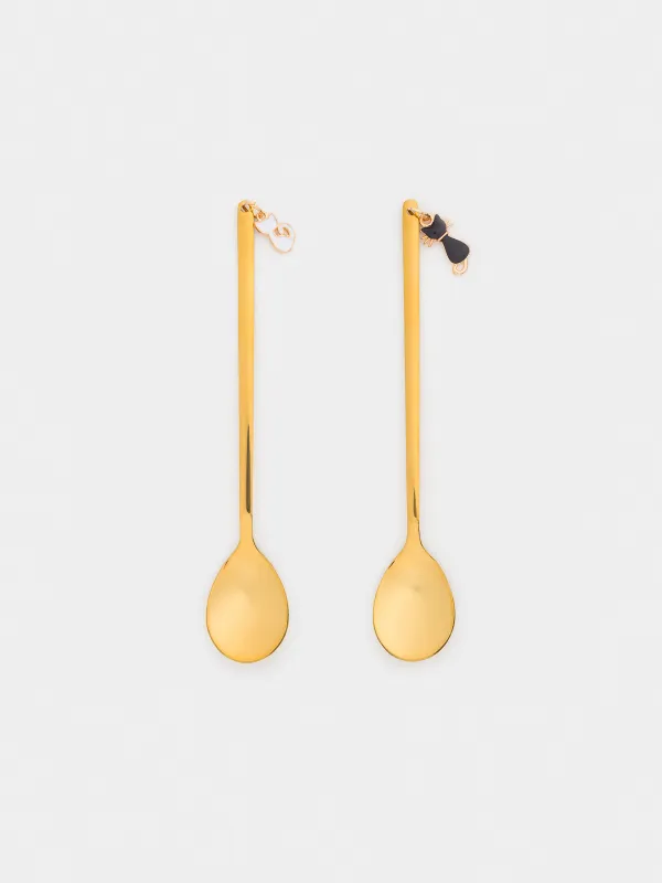 Dessert spoon, 14 cm, 2 pcs, steel, golden, Cats, Cat, image-0
