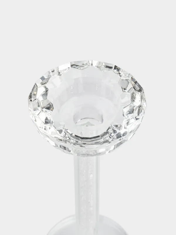 Candle holder, 18 cm, on a leg, glass / rhinestones, Crystal, Crystal, image-3