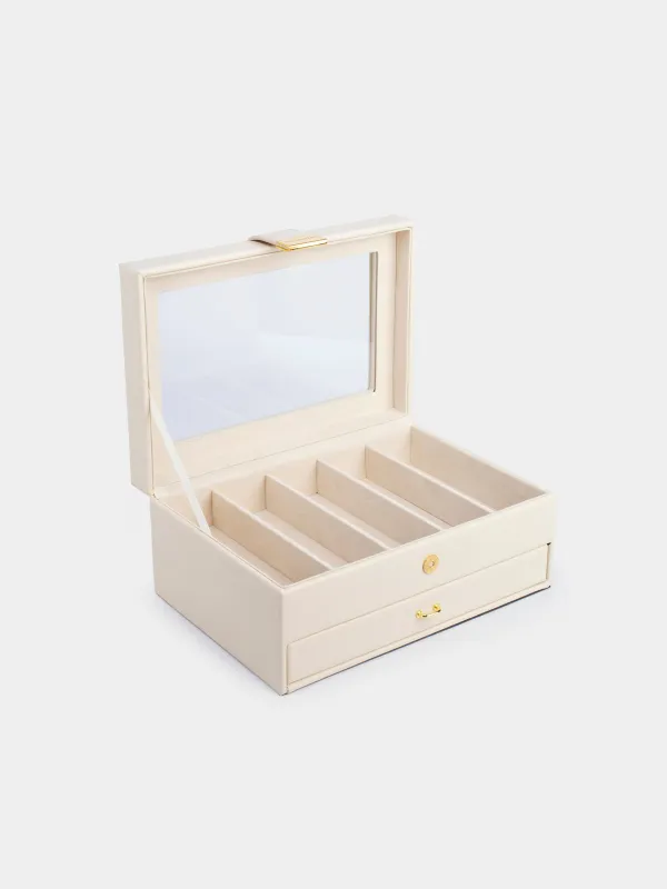 Jewelry box, 26x18 cm, wood/PU leather, ecru, Premiere, image-4