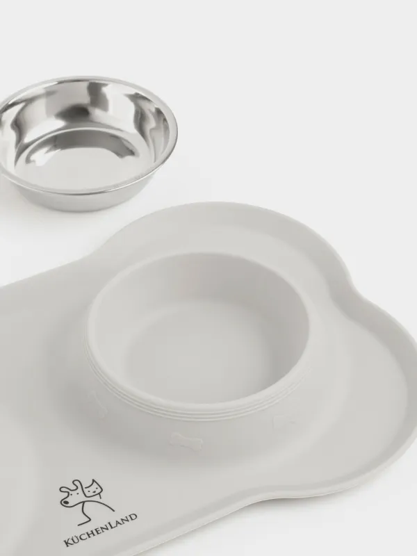 Pet bowl, 35x21 cm, 170 ml, double, on stand, steel / silicone, gray, Favorite pet, image-5