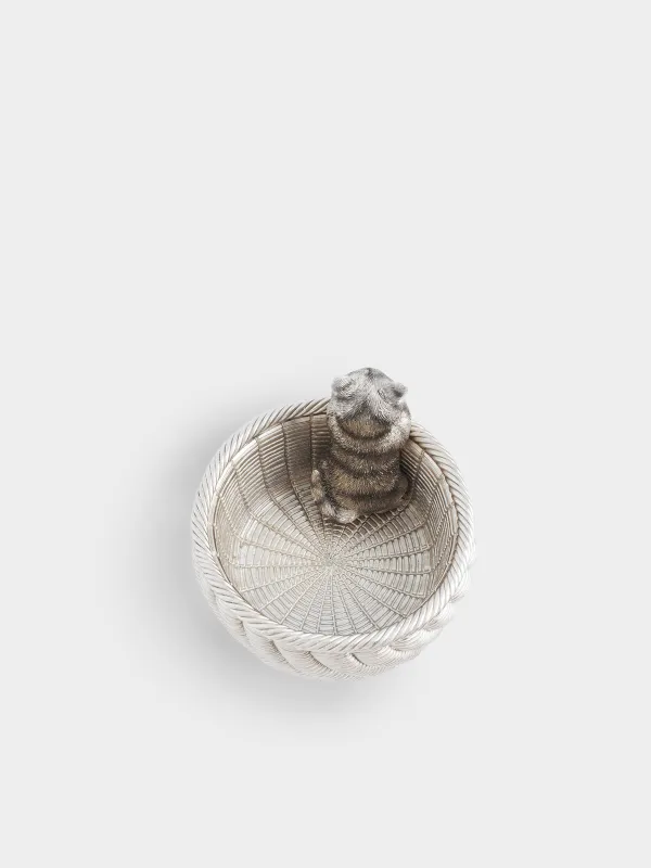Decorative vase, 16x12 cm, polyresin, golden, Kitten in a basket, Cat, image-2