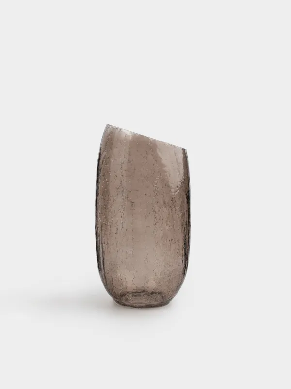 Flower vase, 26 cm, glass, brown, Craquelure, Ice, image-1