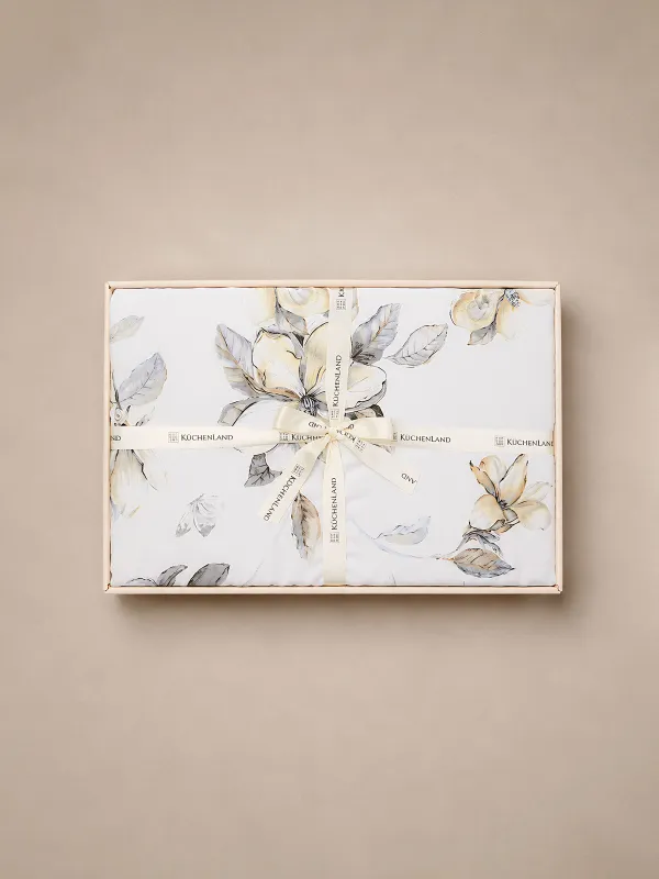 Bed linen set euro, Tencel 300 TC, milky gray, Magnolia flowers, Tencel, image-5