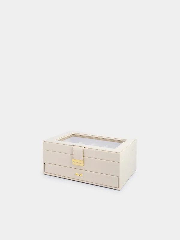 Jewelry box, 26x18 cm, wood/PU leather, ecru, Premiere, image-0