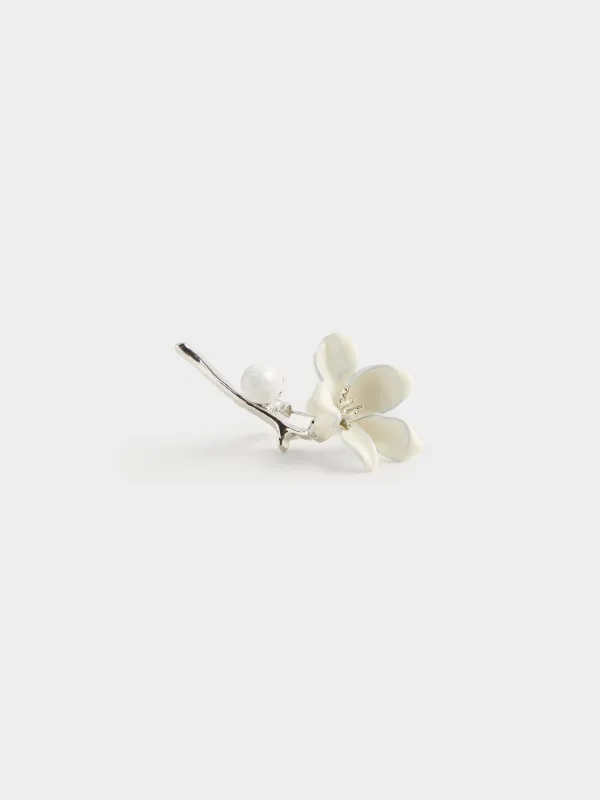 Brooch, 6 cm, metal / plastic, silver, Flower, Jewelry flower, image-1