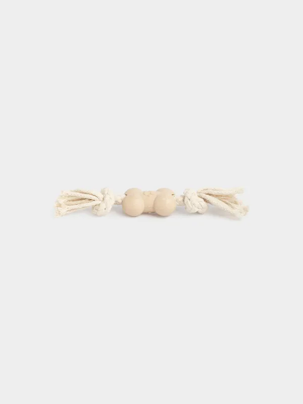 Dog toy, 21 cm, rubber / cotton, Beige, Bone on rope, Playful pet, image-2