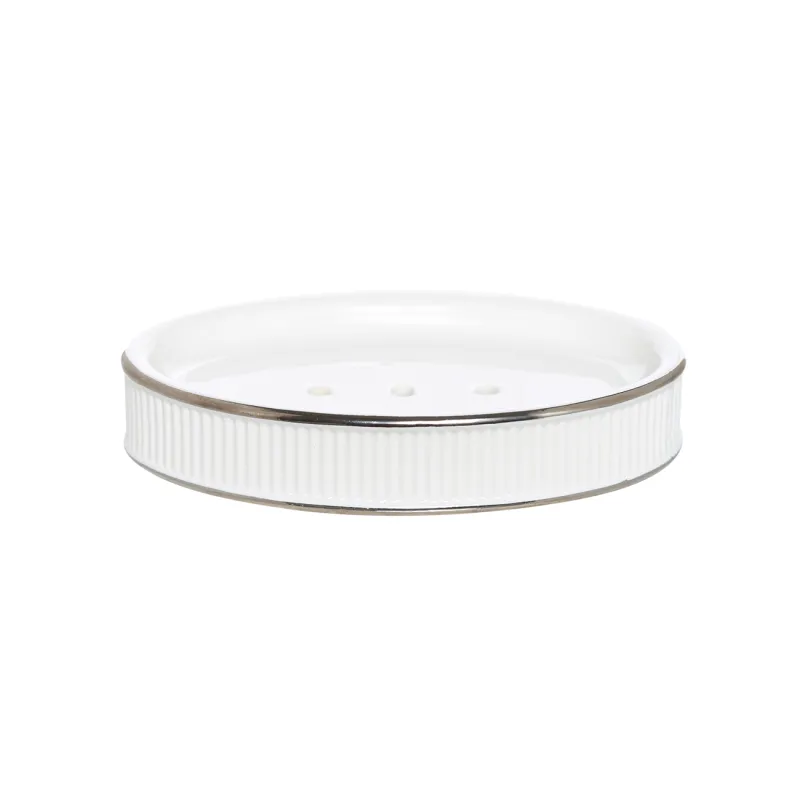 Soap dish, 13x9 cm, ceramic, oval, white, with silver edging, Kaliopa, image-0
