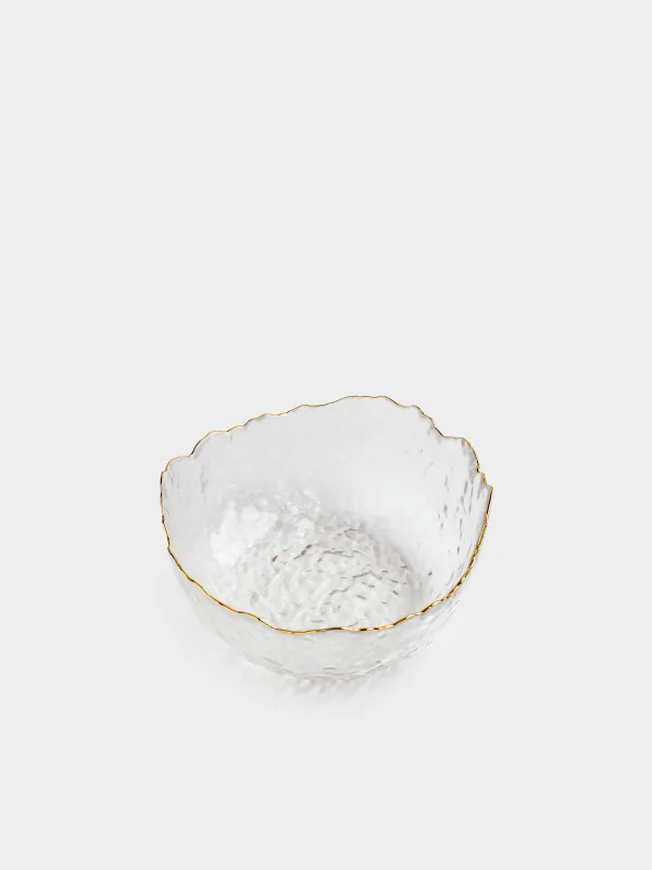 Salad bowl, 20x9 cm, 1,1 l, glass, with golden edging, Nautilus gold, image-1