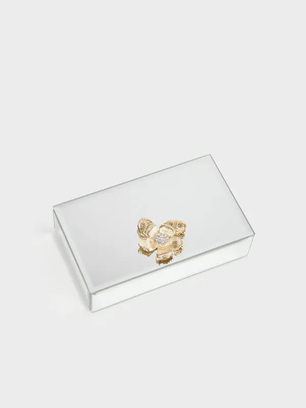 Jewelry box, 15x9 cm, glass, Mirror, Golden flower, Glossy, image-4