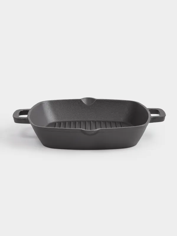 Grill pan, 26 cm, with handles, cast iron, square, black, Authentic, image-1