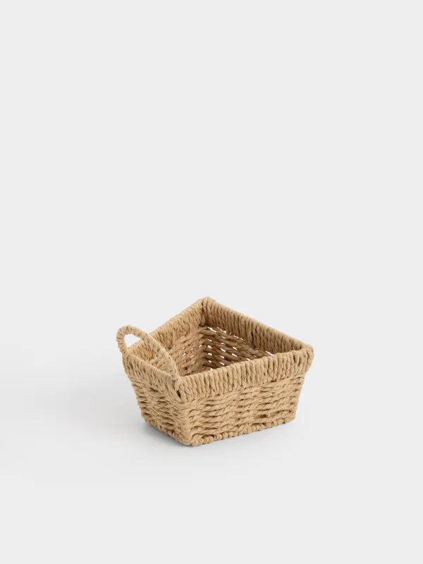Storage basket, 16x13 cm, wicker, with handle, cellulose, Rectangular, Braided, image-2