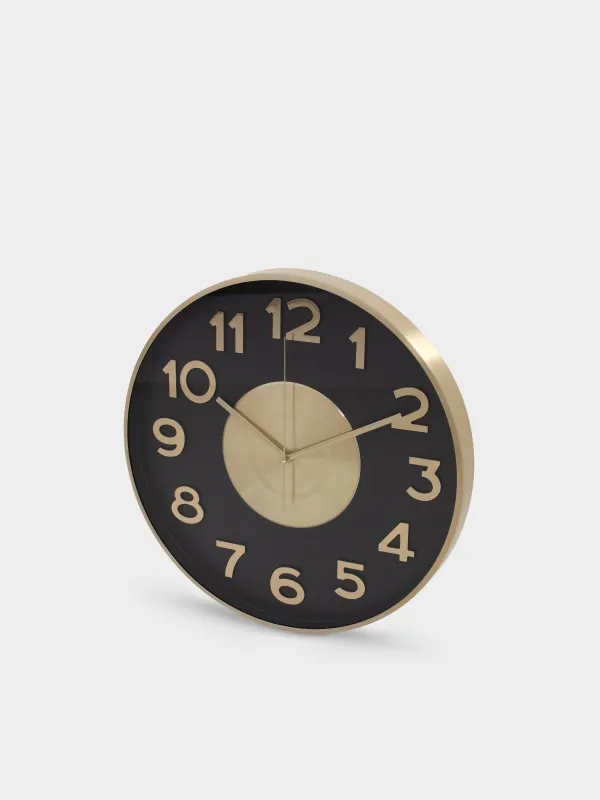 Wall clock, 40 cm, metal / glass, round, black and gold, Dial, Dial, image-1
