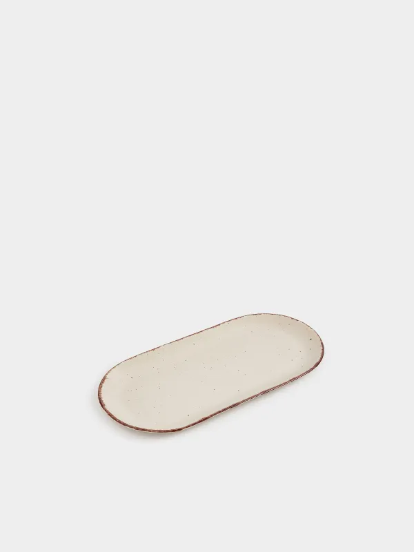 Dish, 25x13 cm, ceramic, oval, beige, Speckled, Speckled, image-0