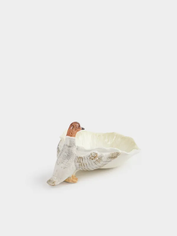 Deep dish, 20x14x18 cm, ceramic, white and gray, Duck and leaf, Duck, image-2