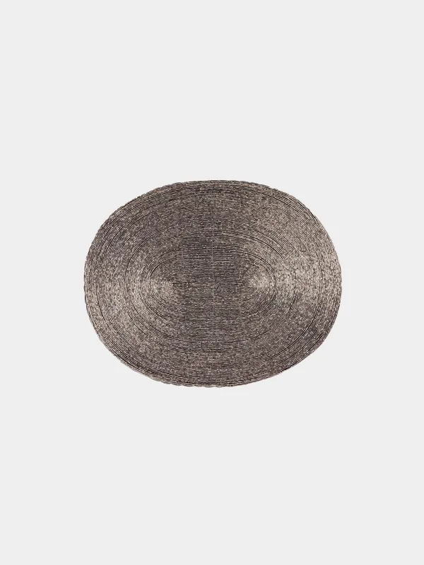 Napkin for appliances, 31x41 cm, beads, oval, dark gray, Shiny beads, image-0