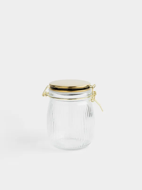Bulk products jar, 750 ml, clip, glass / metal, golden, Ribby gold, image-0