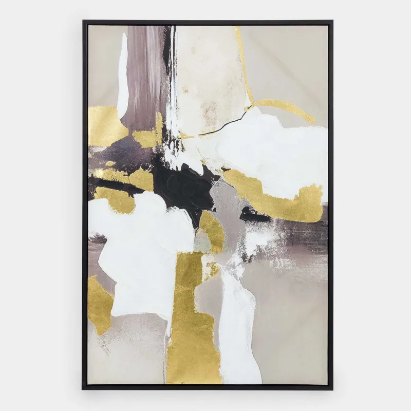 Framed painting, 80x120 cm, golden grey canvas, Abstract