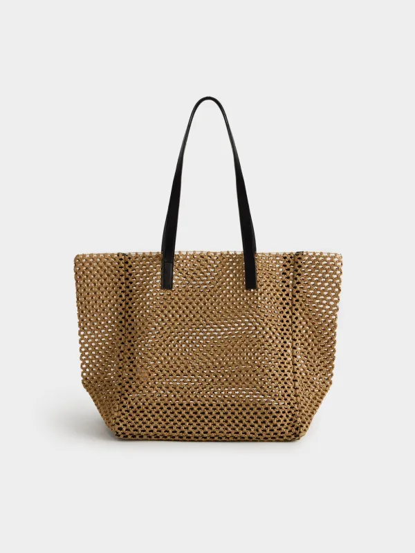 Beach bag, 50x35 cm, wicker, cellulose, beige, Banjo, image-0