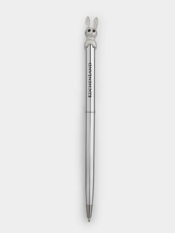 Ballpoint pen, 14 cm, with figure, silver, Hare, Draw figure, image-0