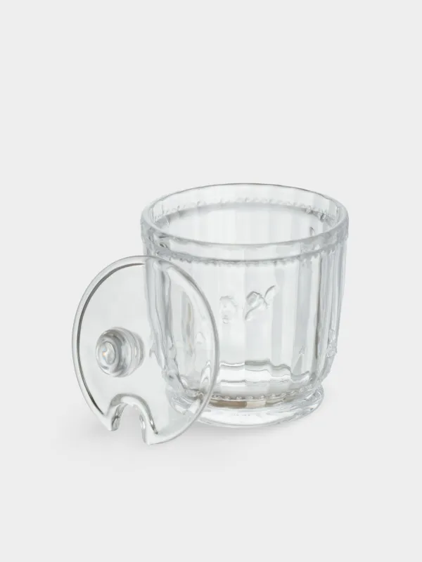 Sugar bowl, 12 cm, 370 ml, with spoon, glass R / steel, Honey, image-5