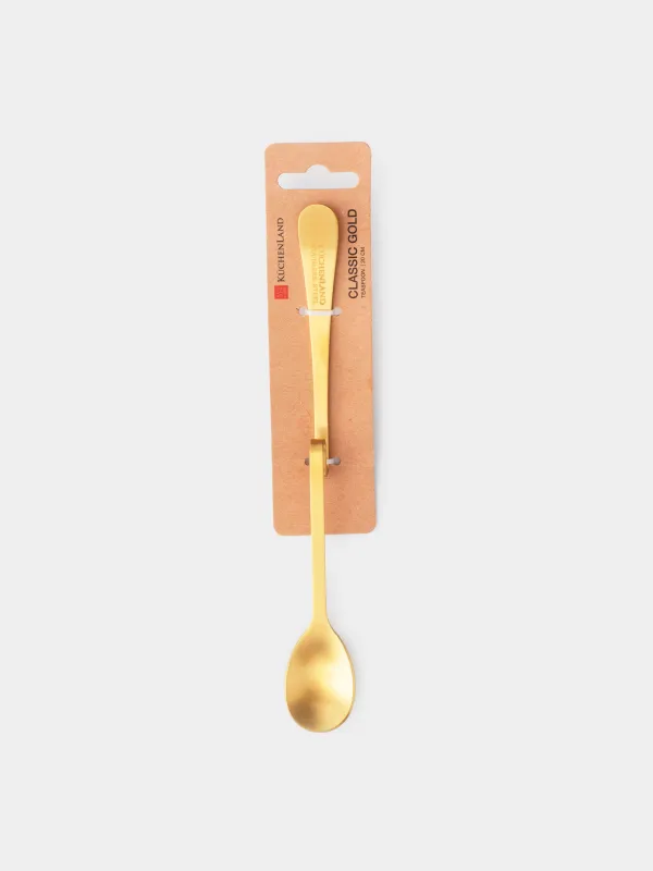 Tea spoon, 20 cm, with curved handle, steel, golden, Classic gold, image-4