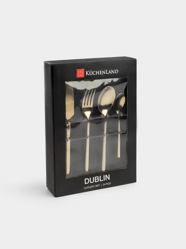 Silverware, 6 pers, 24 pr, steel, gold, Dublin, image-9