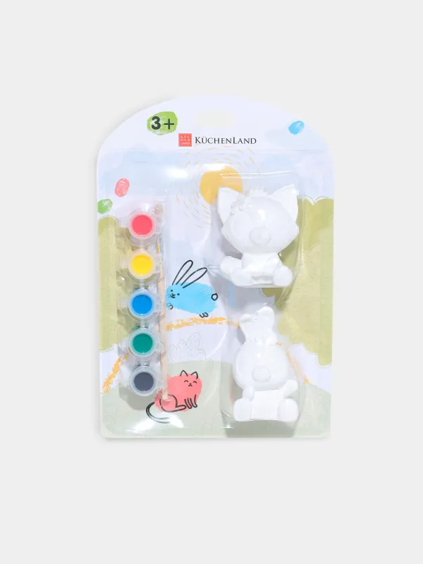 Creative kit, 2 pieces, plaster, painting, Kitty and bunny, Creative, image-1