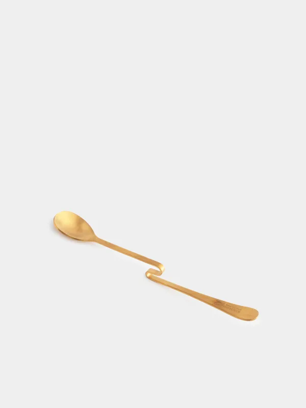 Tea spoon, 20 cm, with curved handle, steel, golden, Classic gold, image-2