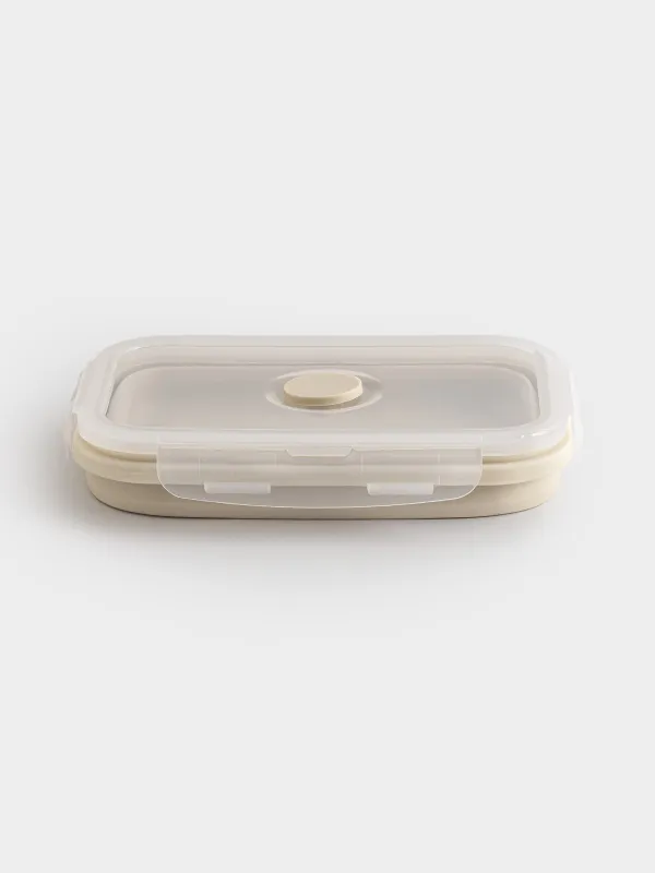 Container, 540 ml, foldable, with clips, Silicone / plastic, beige, Portable, image-3