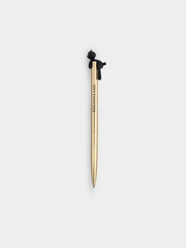 Ballpoint pen, 14 cm, with a figure, metal, gold, Black cat, Draw figure, image-0
