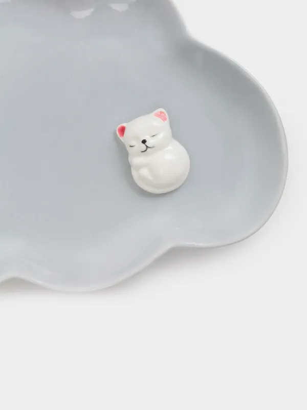Children's snack plate, 23x16 cm, porcelain P, gray, curly, kitten, friend, image-2