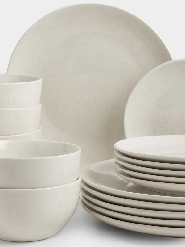 Dining set, 6 persons, 18 items, porcelain P, milky, speckled, Latio, image-2