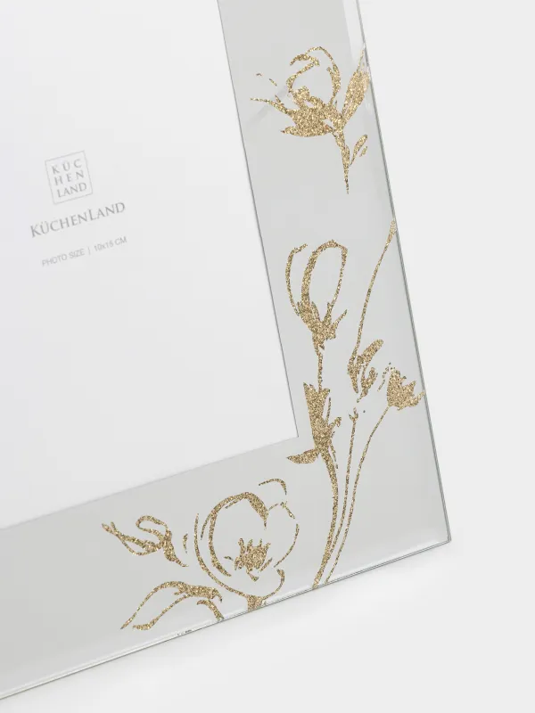 Photo frame, 17x22 cm, glass, Golden flowers, Glossy, image-1