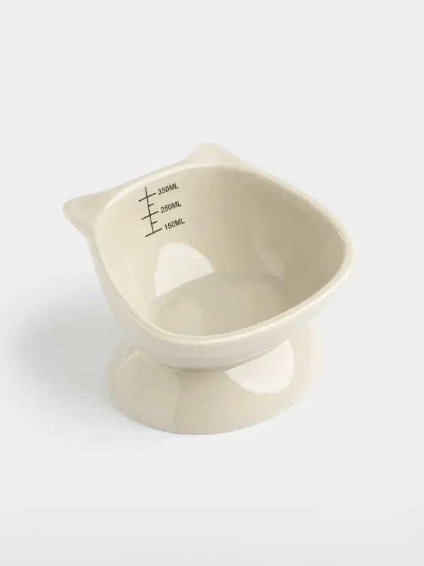 Pet bowl, 13x9 cm, 350 ml, with measuring scale, on a leg, ceramic, grey, Cat, Whiskers, image-6