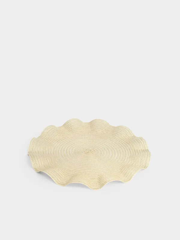 Placemat, 38 cm, PET, round, golden, Wavy edges, Rotary shine wave, image-1