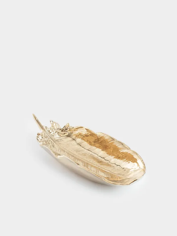 Decorative dish, 35x13 cm, porcelain P, golden, Feather, Royal jungle, image-1