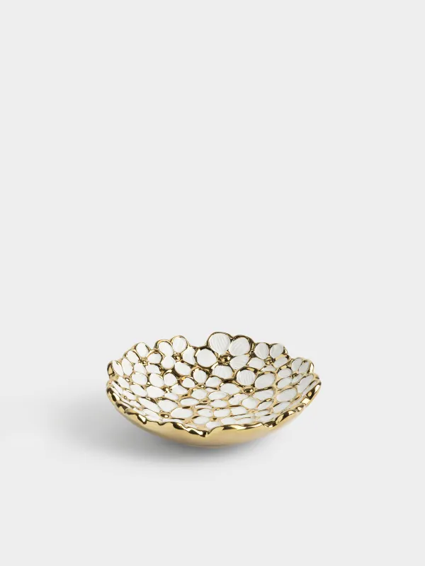 Dish, 20x6 cm, ceramic, white and gold, Flowers, Bloome, image-0