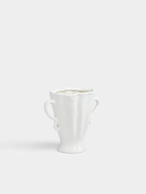 Flower vase, 16 cm, with handles, ceramic, milky, Dots, Crumple grace, image-2