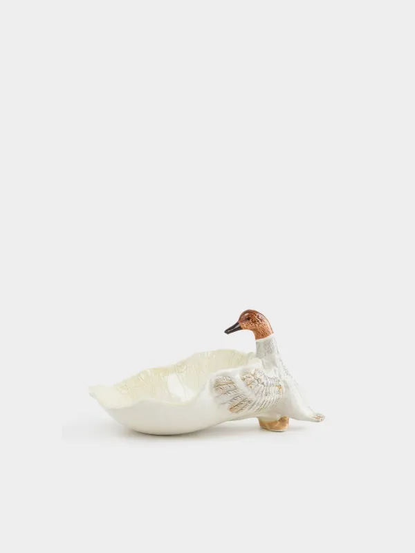 Deep dish, 20x14x18 cm, ceramic, white and gray, Duck and leaf, Duck, image-1